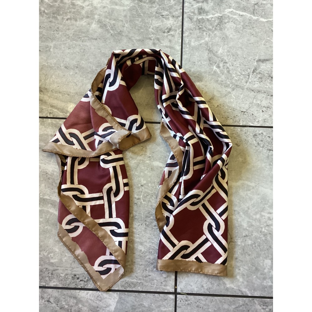 Zara Geometric Chain Link Square Scarf Burgundy Tan Cream Black 27x27